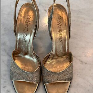 YSL Yves Saint Laurent Metallic Silver Slingback Heels Size 7.5M - Italy